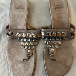 Stuart Weitzman Metallic Jeweled Sandals Size 7.5